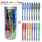 16 Erasable Gel Pens Set 0.5mm Tip in 6 Colors with Storage Bottle for Students Office
