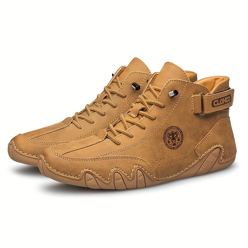 Men's Short Boots with Plush Lining and Hand-Stitched Octopus Design Casual PU High-Tops for All Seasons