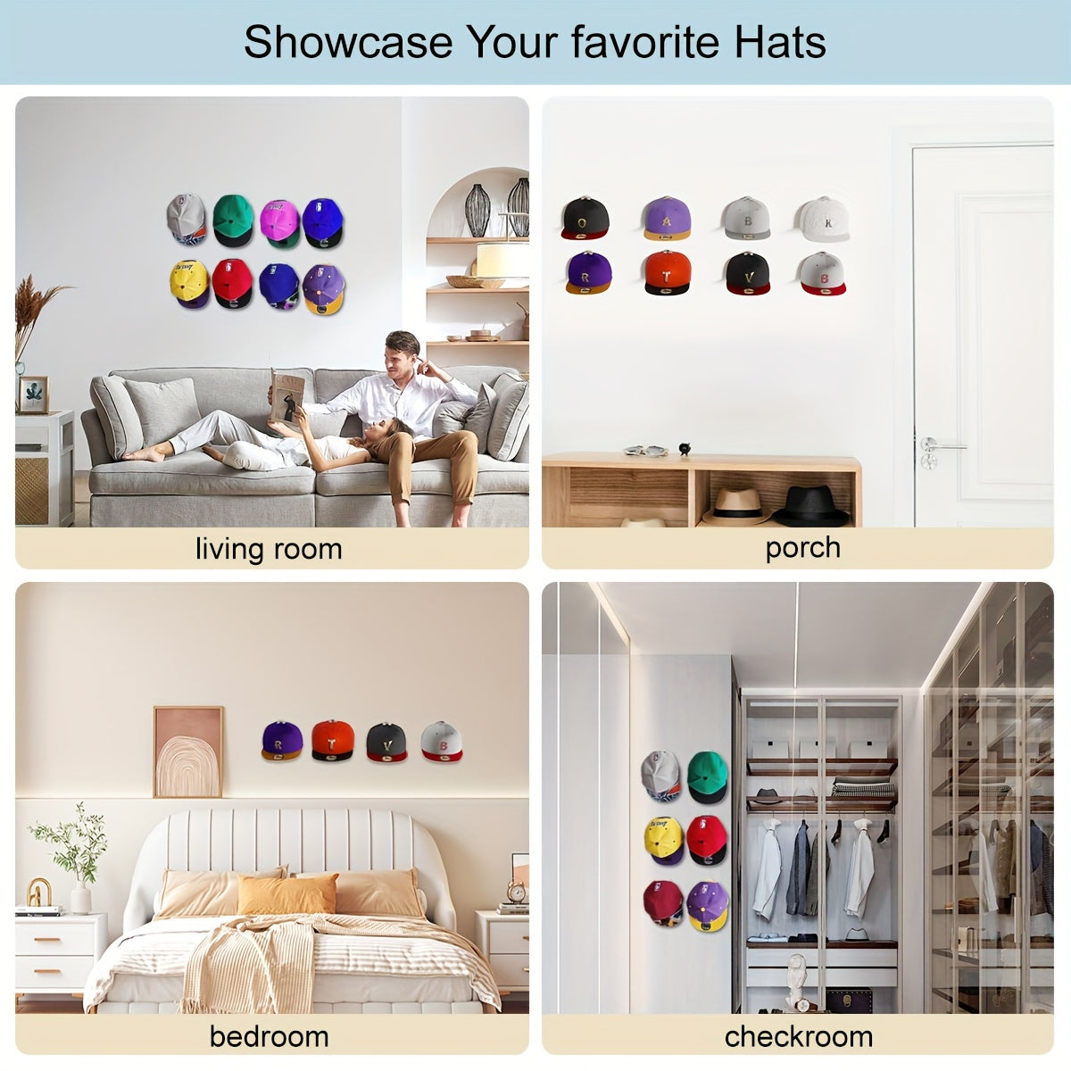 Perchero de pared para interior con ganchos adhesivos para exhibición y almacenamiento