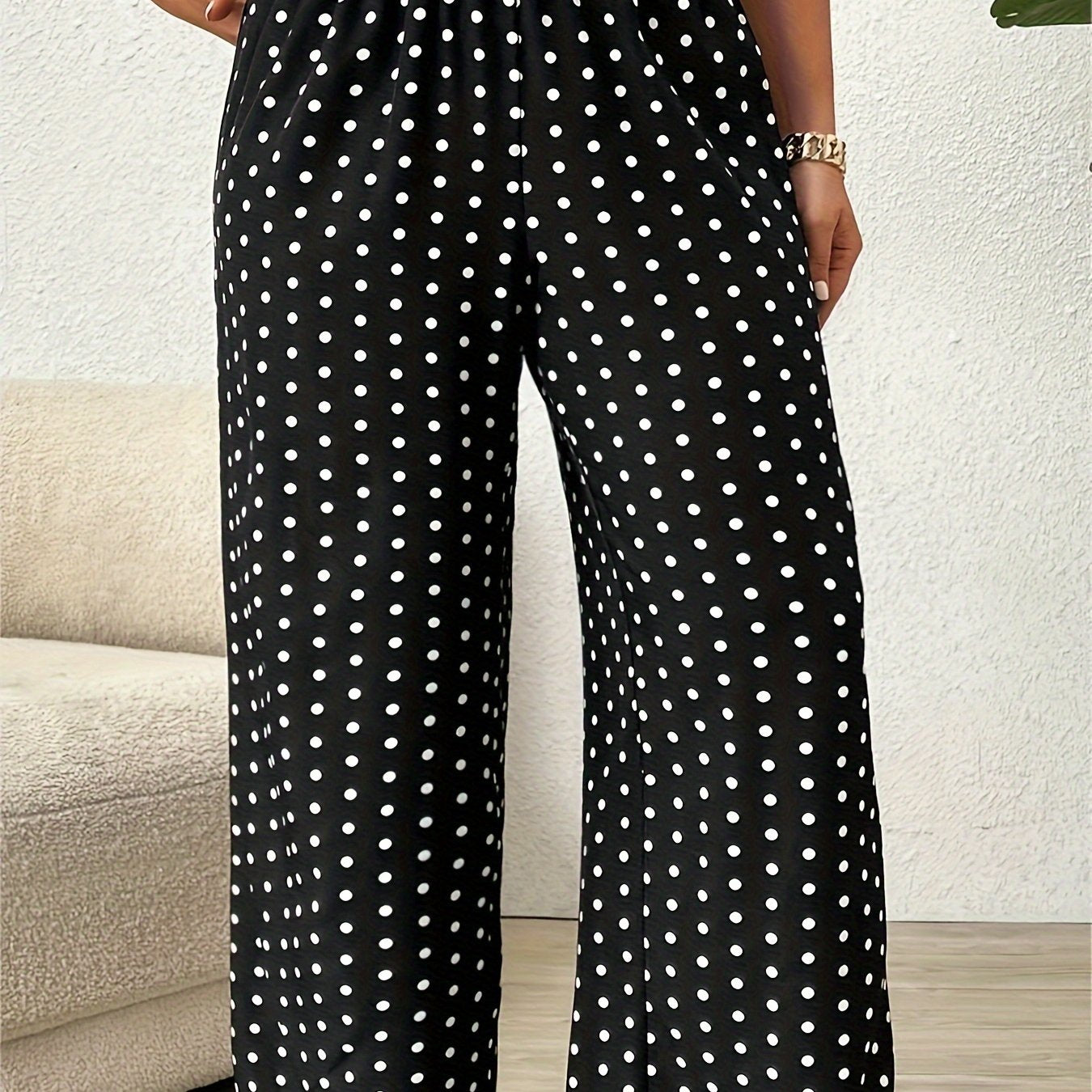 Women's Plus Size Polka Dot High-Waisted Wide-Leg Trousers Breathable Comfortable