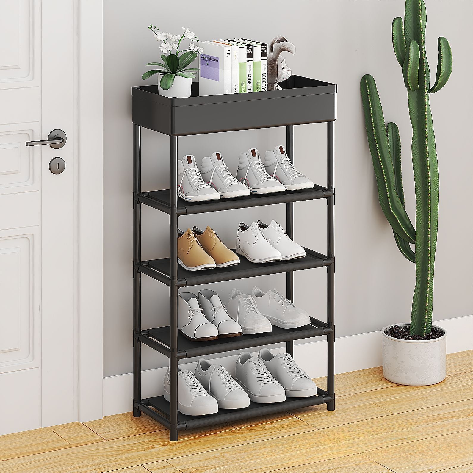 Floor Standing Shoe Rack Organizer Sturdy Plastic Space Saving Entryway Closet