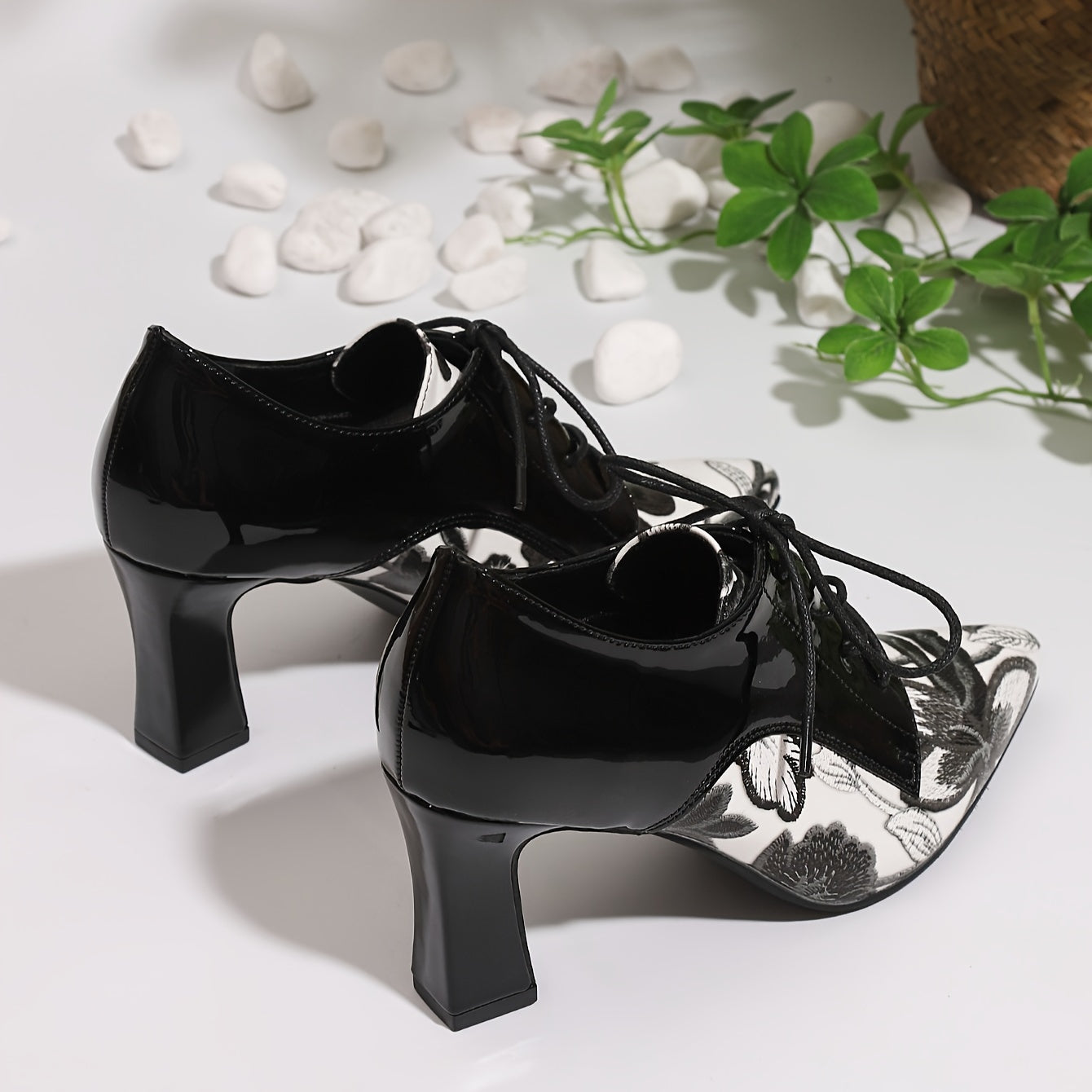 Women's Floral Mary-Jane Pumps with Block Heel Water-Resistant All-Season