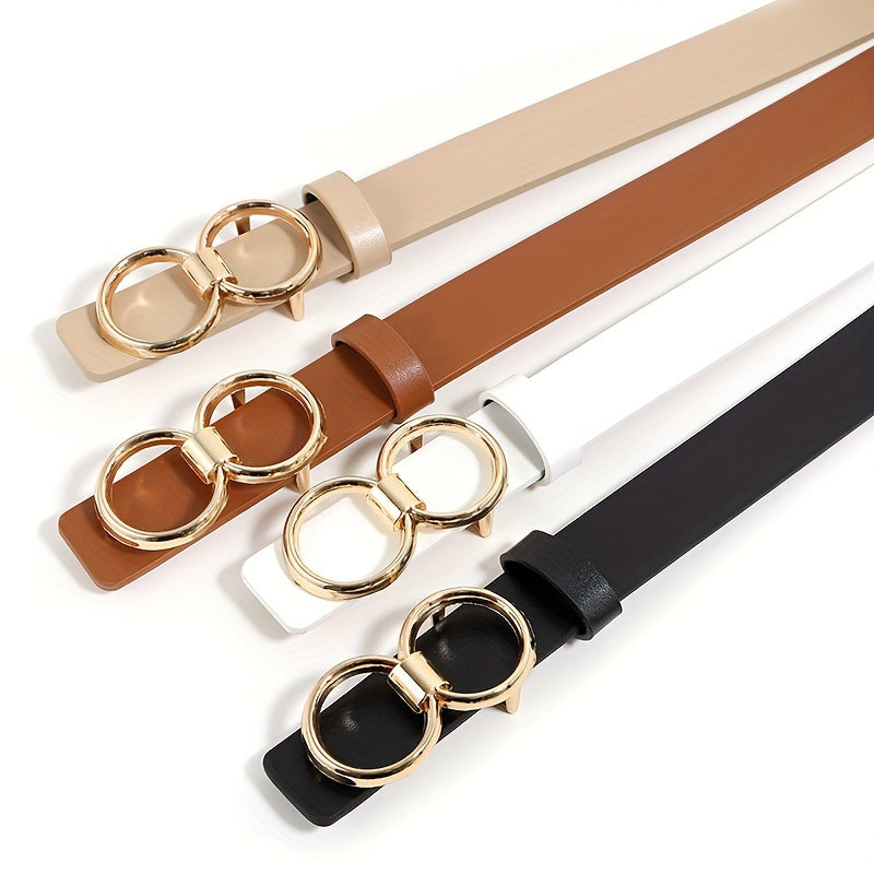 Plus Size Women's Belts Set with Gold Buckles in White Khaki Brown Black 70-98cm
