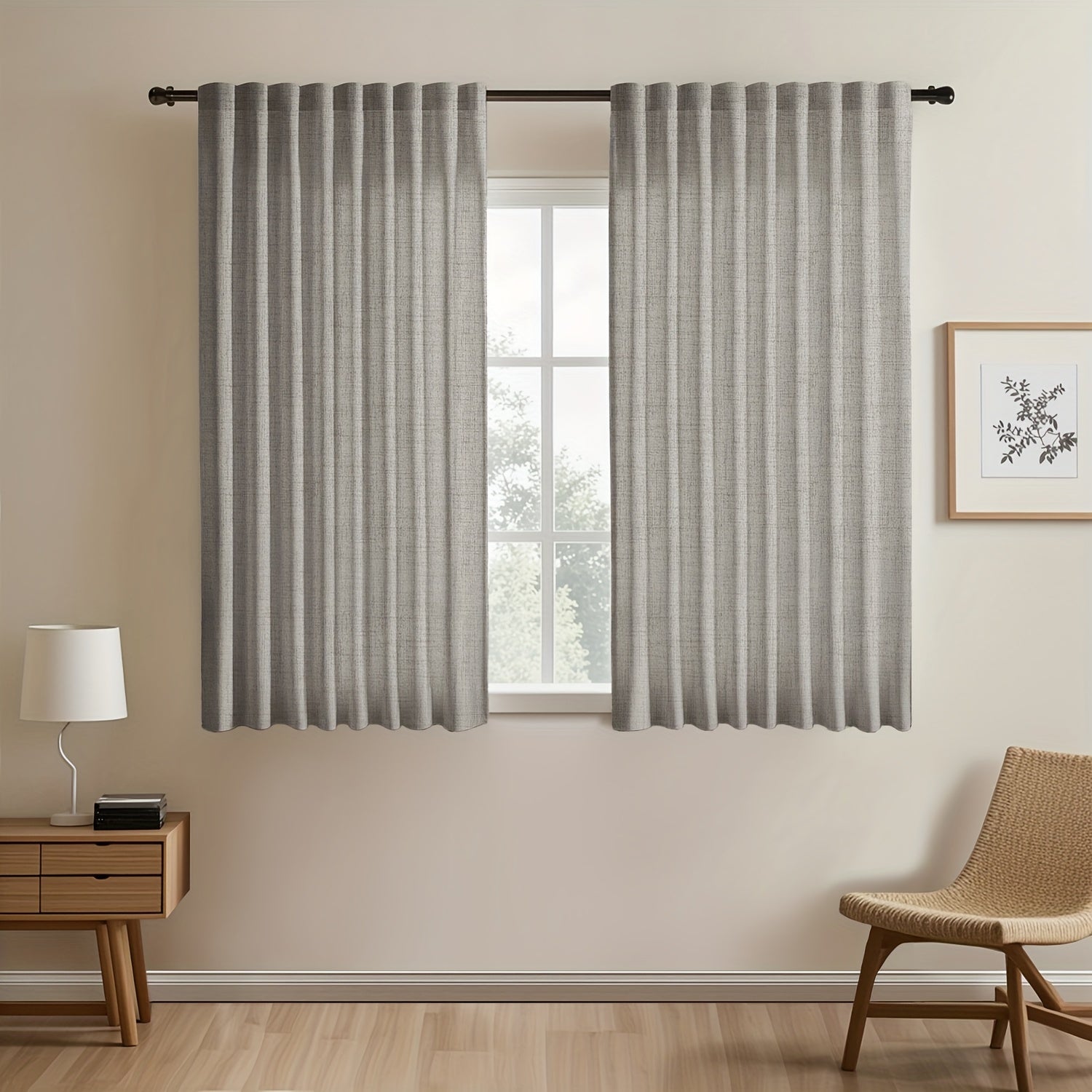 Japanese-Inspired Linen Curtains Set, Light-Blocking, European Style for Bedroom Living Room