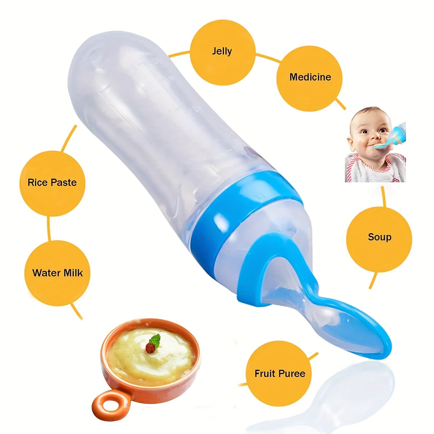 Silicone Baby Feeding Bottle with Spoon for Infants and Toddlers