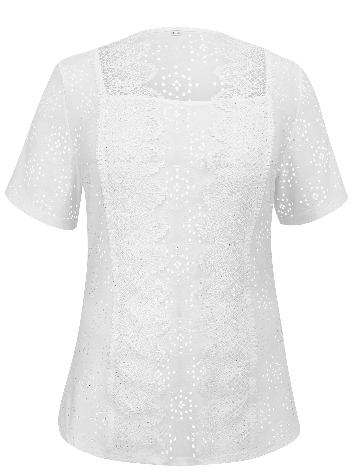 Blusa de manga corta de encaje blanco para mujer talla grande, casual, verano, transpirable, poliéster