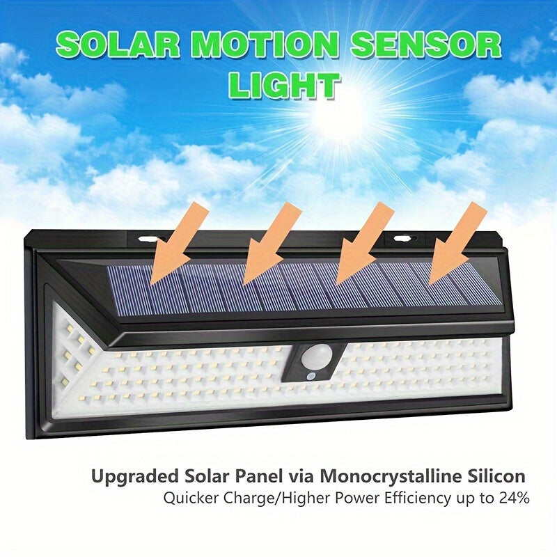 Outdoor Solar Wall Light with 118 LEDs Motion Sensor Waterproof Garden Fence Yard Garage Security