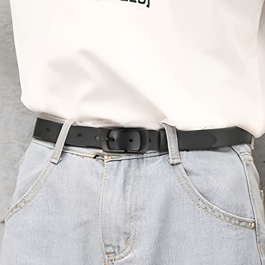 Black Retro Style Pin Buckle Belt Made from Solid Color PU Leather for Women