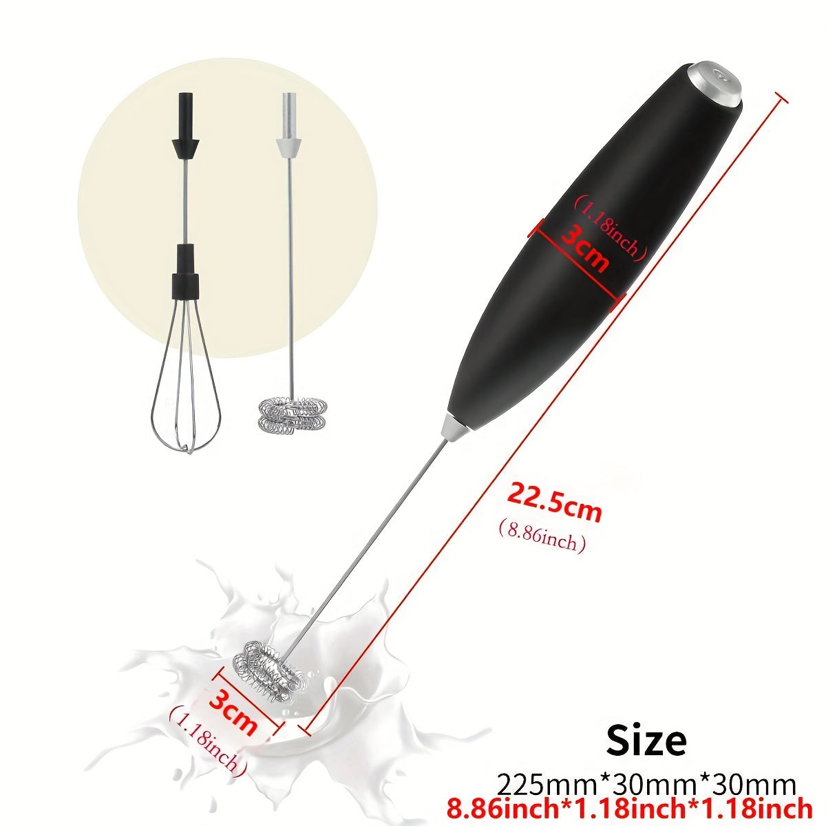 Portable 2-in-1 Milk Frother and Egg Whisk Stainless Steel Stand Black Battery-Free