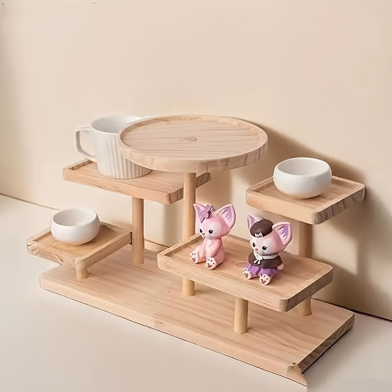Wooden Tiered Display Stand for Plants Snacks and Decor Home Office Dorm
