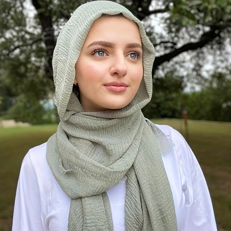 Crinkled Polyester Hijab Scarf for Women Solid Color Breathable Lightweight