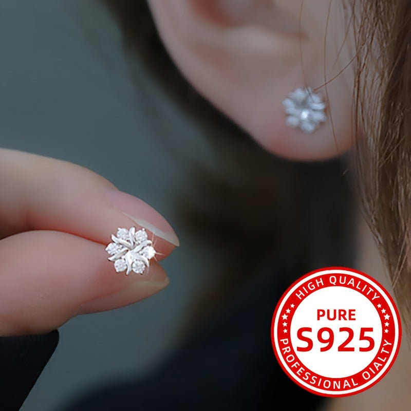 Sterling Silver Snowflake Stud Earrings for Women 1.5g Elegant Jewelry