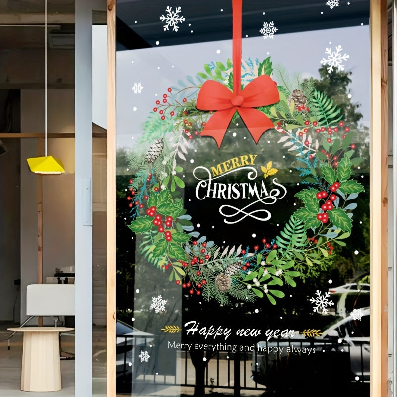 Set of 2 Christmas Wreath Window Clings Holiday Decor for Glass Doors