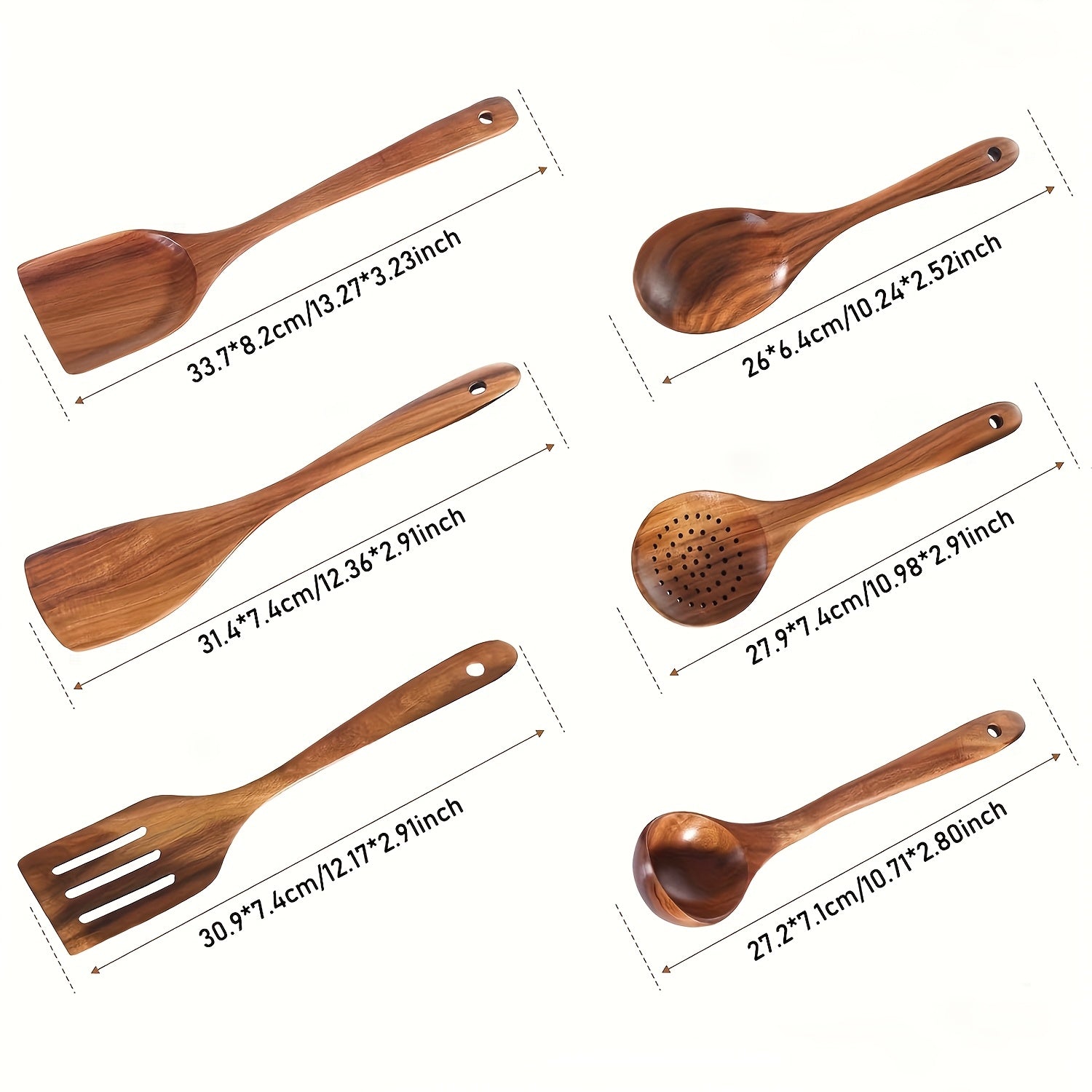 Set of 6 Wooden Kitchen Utensils Non-Stick Heat-Resistant Spatulas Spoons