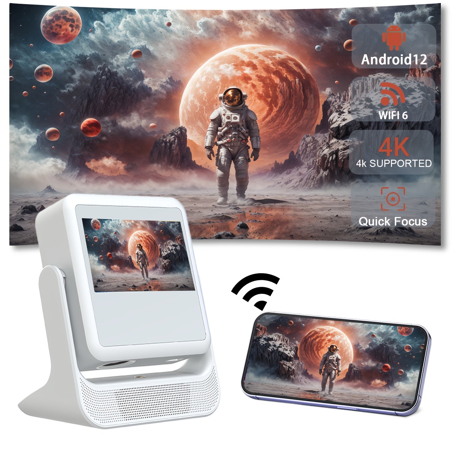 Home Theater Projector with 20.32cm Touchscreen 4K Support Wi-Fi 6