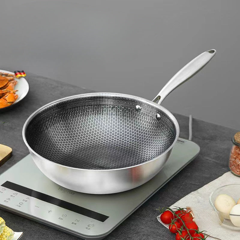 Stainless Steel Honeycomb Wok Non-Stick Coating for Home and Restaurant Cooking