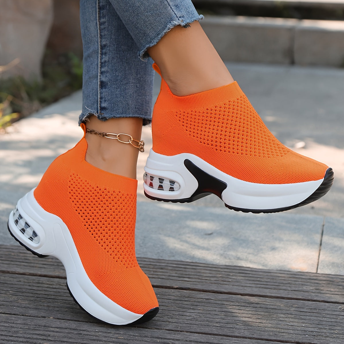 Women's Knit Sneakers Breathable Slip-On Platform Low-Top Shoes