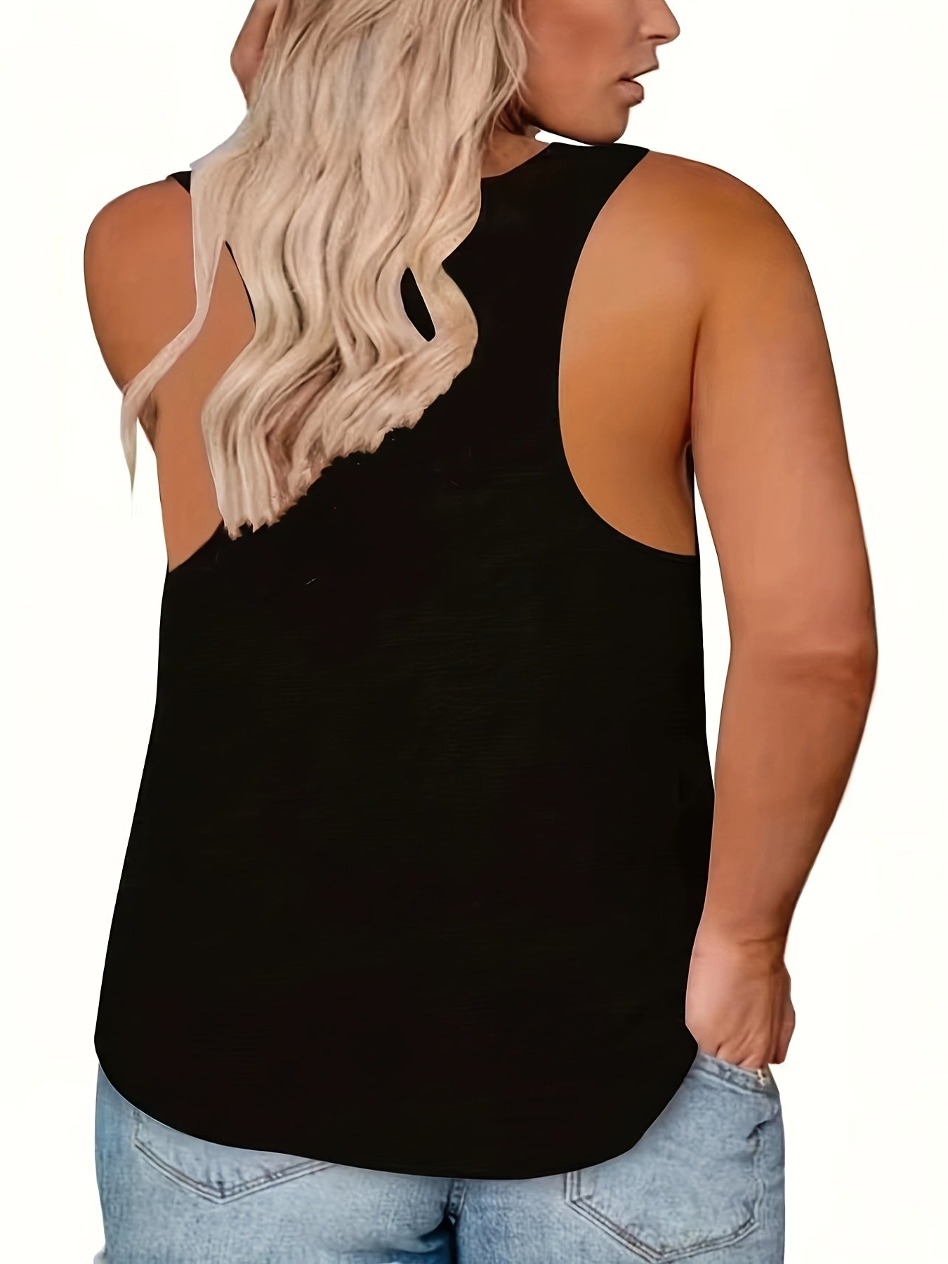 Женская майка без рукавов большого размера черная с золотым и розовым принтом, эластичный полиэстер, повседневная, для всех сезонов