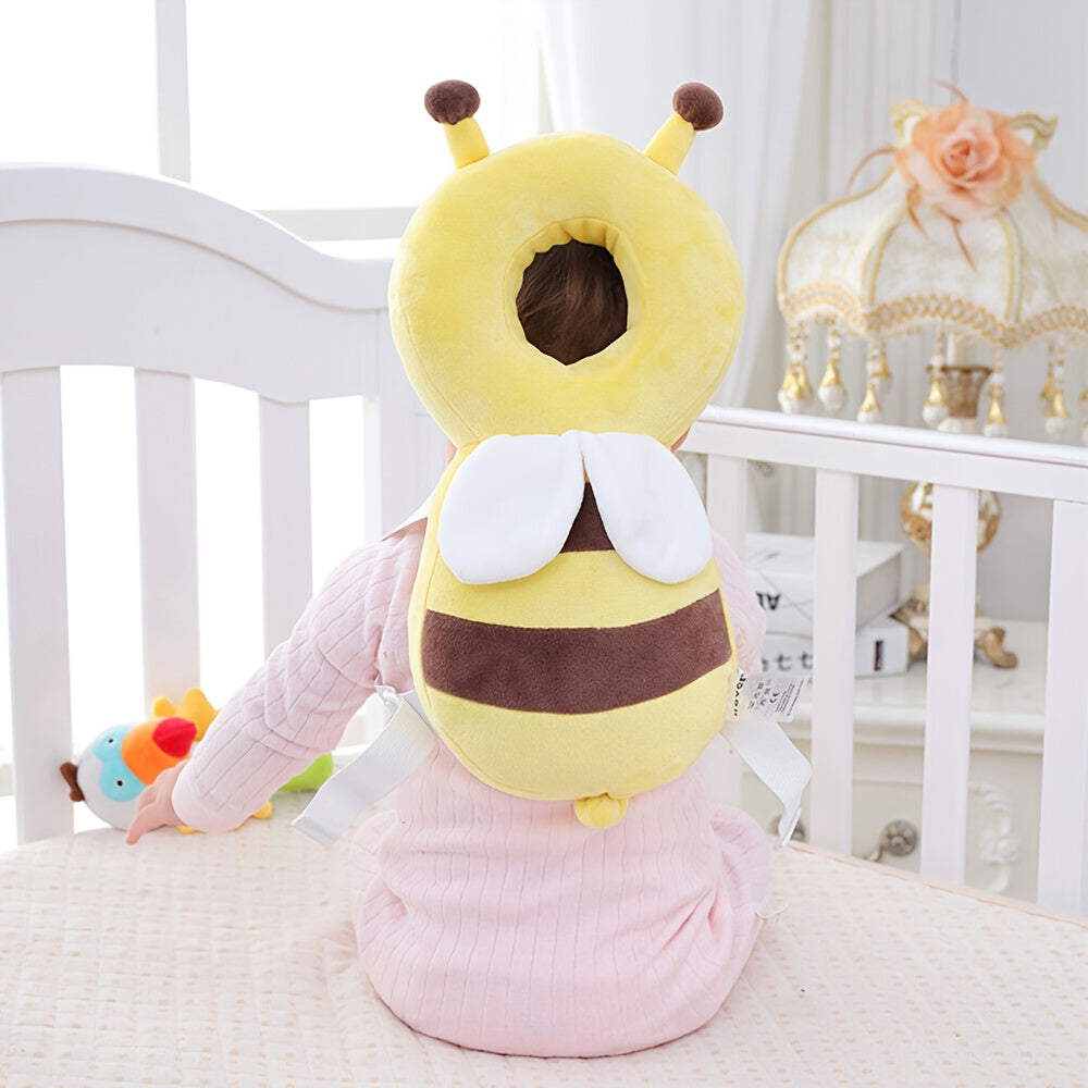 Toddler Head Protector Pillow with Bee Pattern, Soft Polyester, Breathable, Anti-Fall, Yellow, 0-3 Years