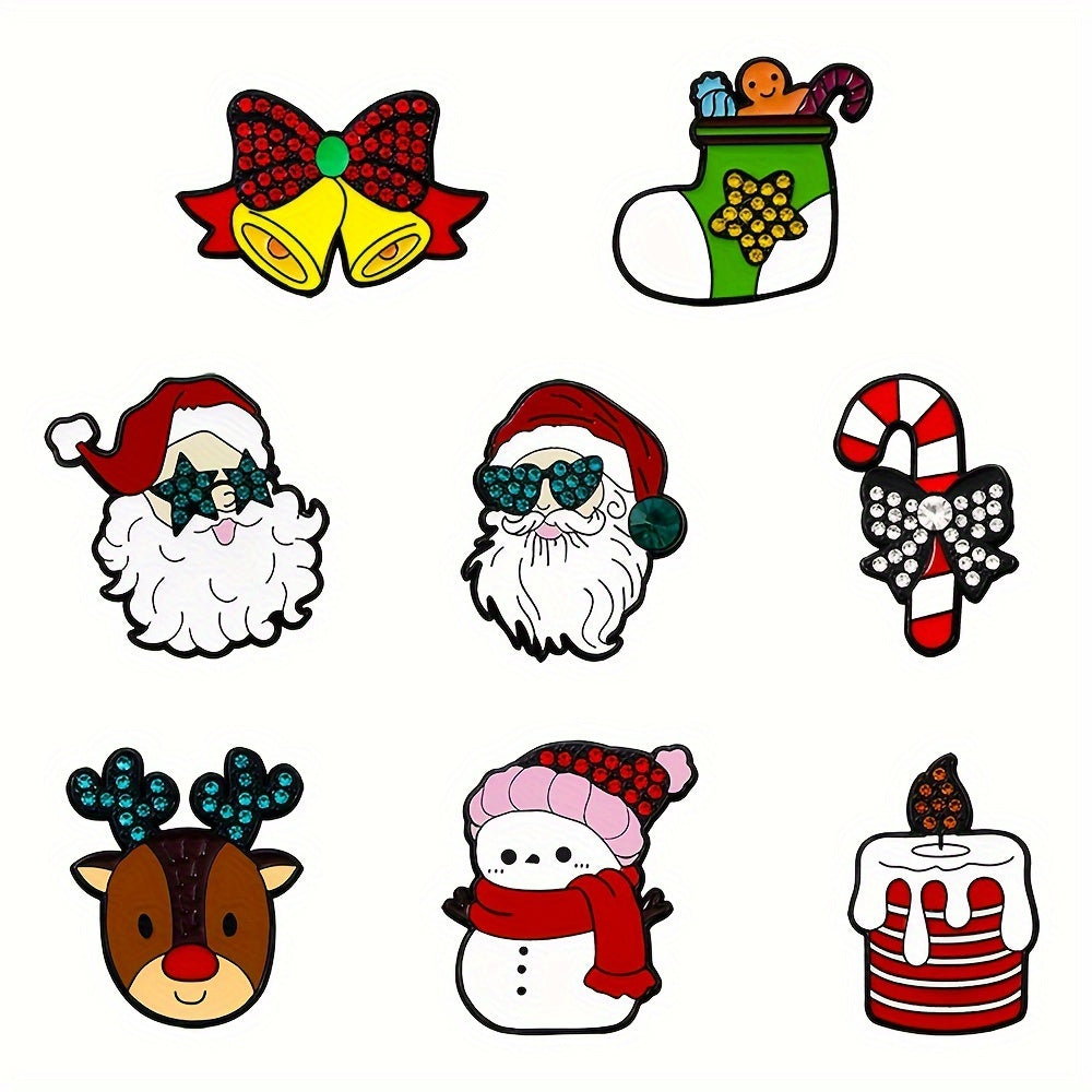 Set of 8 Cartoon Christmas Enamel Brooches Holiday Holiday Lapel Pins Jewelry Accessories