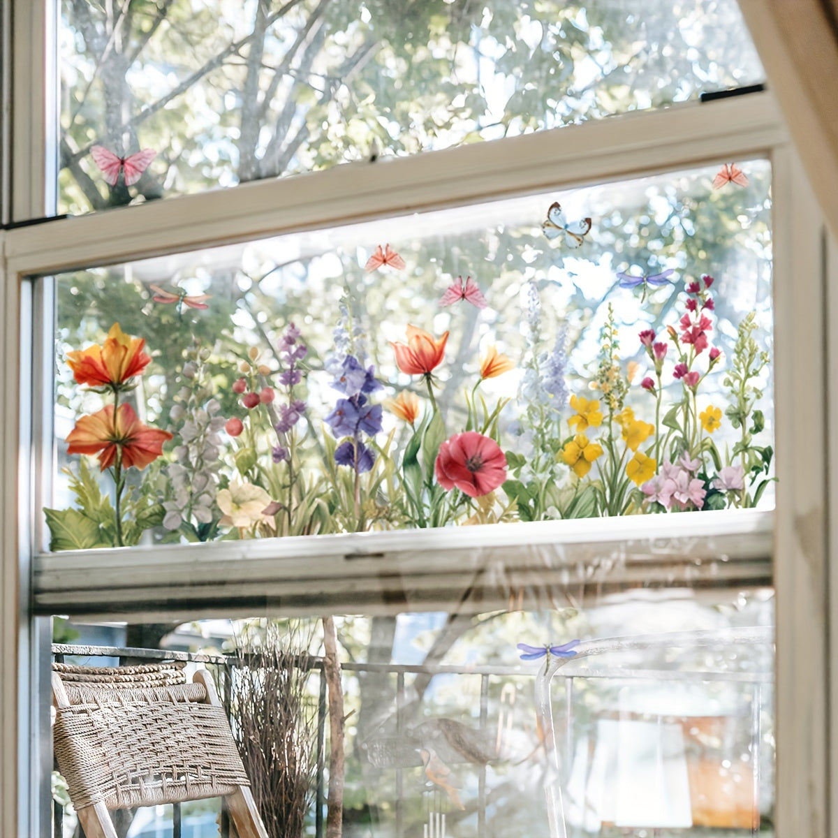 Colorful Floral Butterfly Window Stickers for Christmas Holiday Decor Self-Adhesive Wall Decals