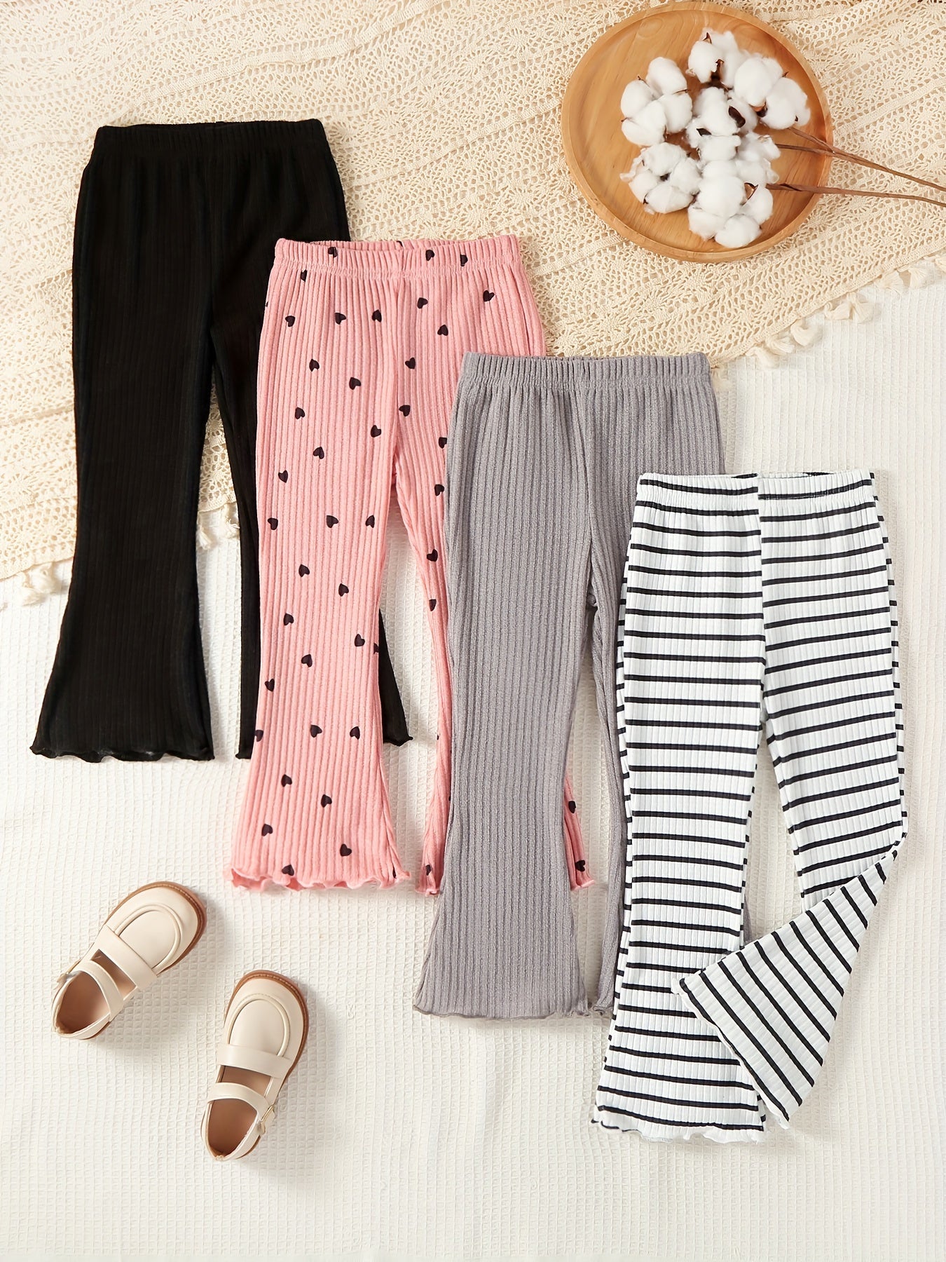 Набор повседневных штанов для девочек, 4 шт., полиэстер, облегающий крой, весна-осень, для улицы, гусеничный узор, леопард