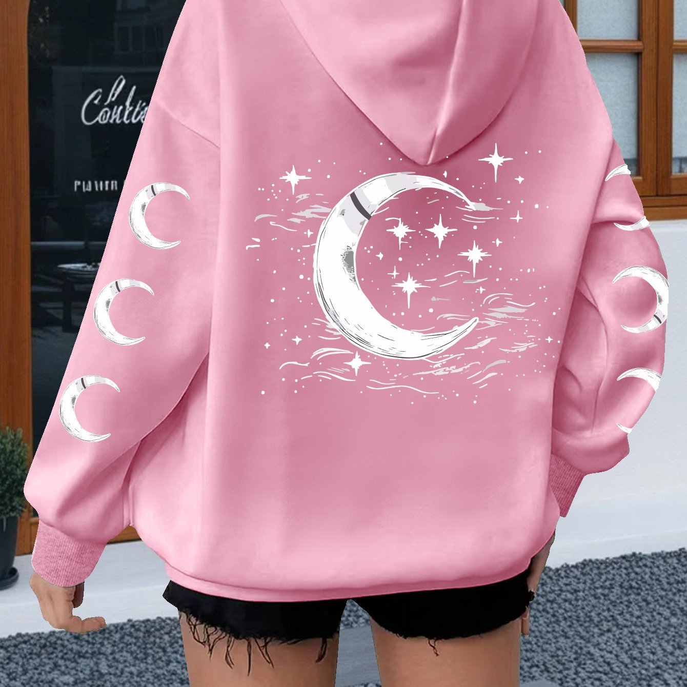 Plus Size Women's Sun Moon Stars Print Hoodie Casual Long Sleeve Pullover