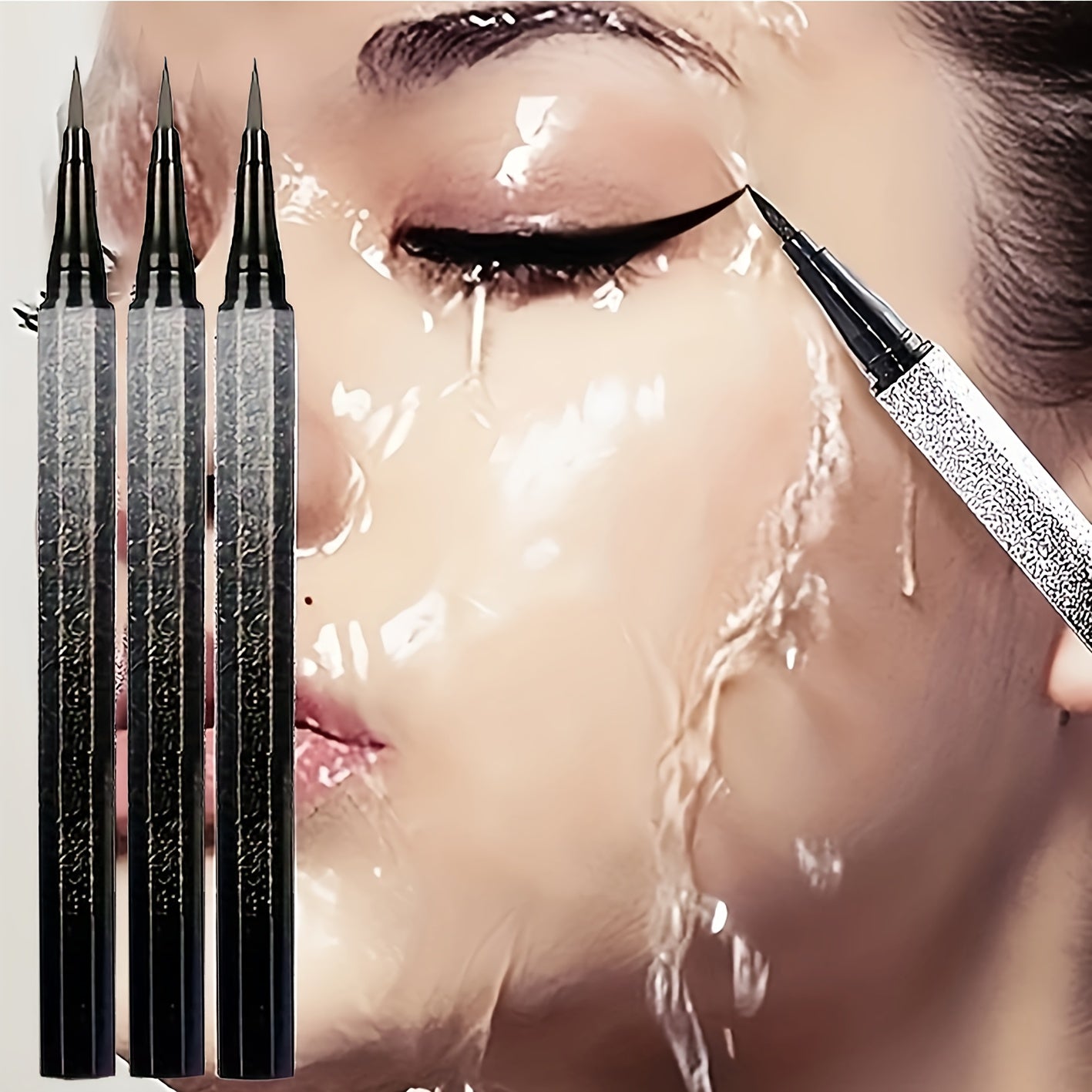 3Pcs Waterproof Smudge-Proof Black Eyeliner Pens for Precise Makeup