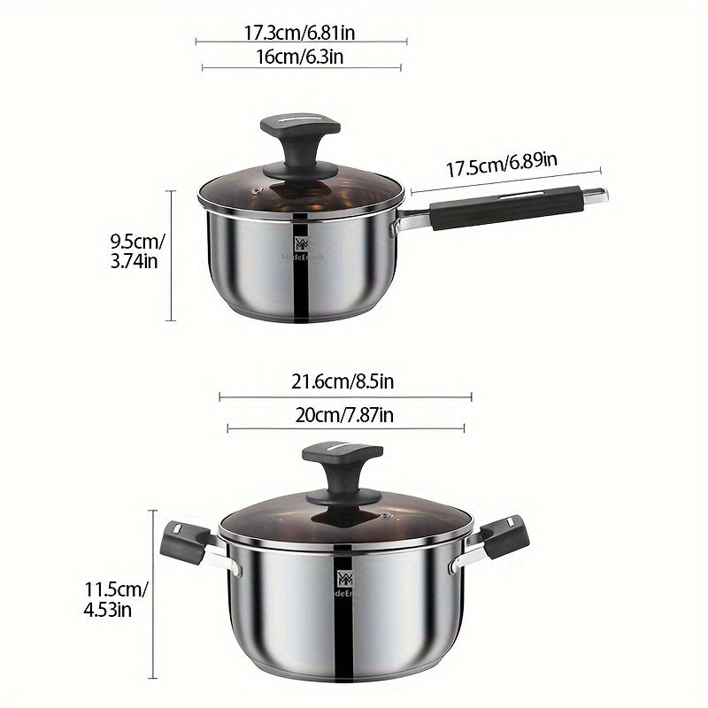 Juego de utensilios de cocina de acero inoxidable con ollas para leche y sopa, fácil de limpiar, compatible con estufa de gas