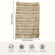 Warm Flannel Printed Blanket with Piano Sheet Music Design for Sofa Bed Camping and Travel