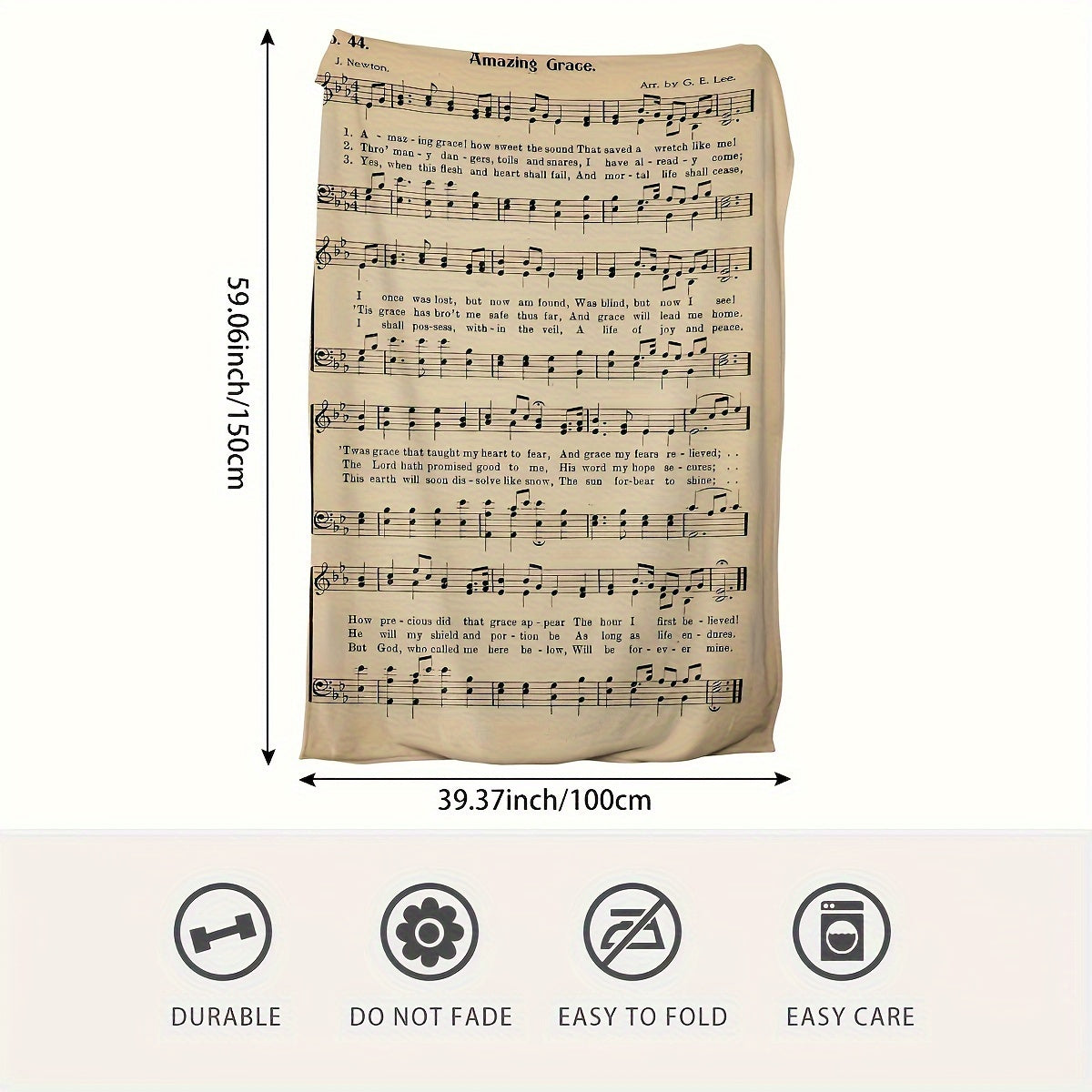 Warm Flannel Printed Blanket with Piano Sheet Music Design for Sofa Bed Camping and Travel