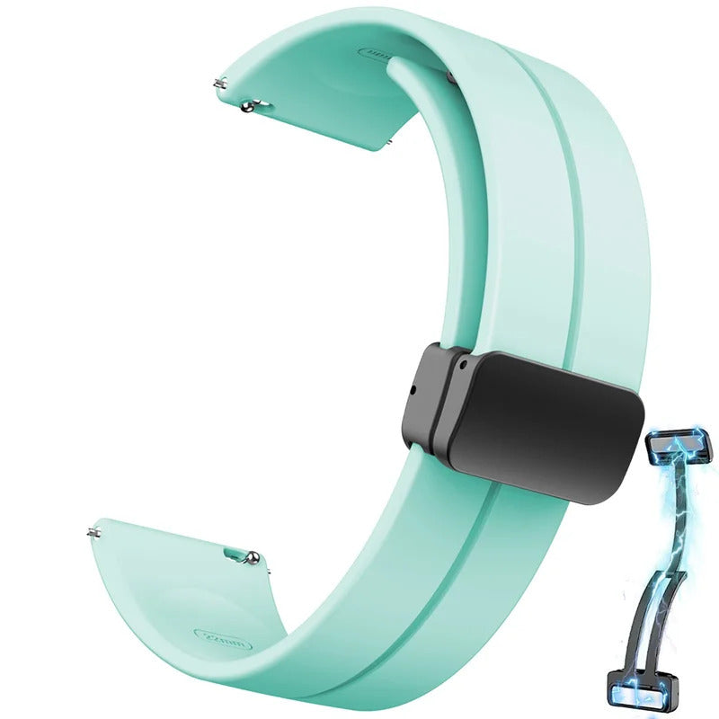 Black Silicone Sport Watch Band for 20-22mm Smartwatches with Magnetic Buckle