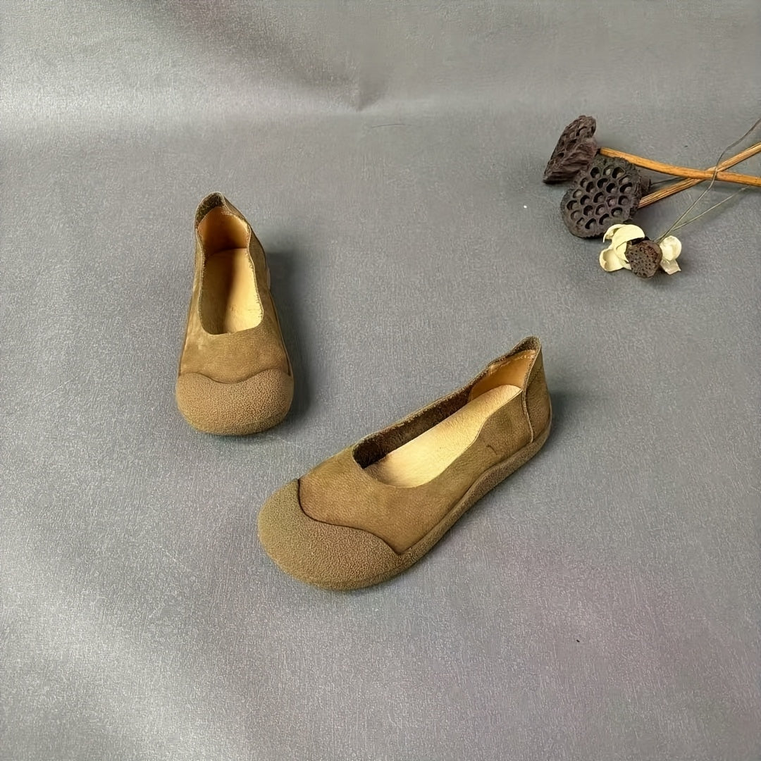 Women's Leather Oxford Shoes Casual Flats Brown Lightweight Comfortable