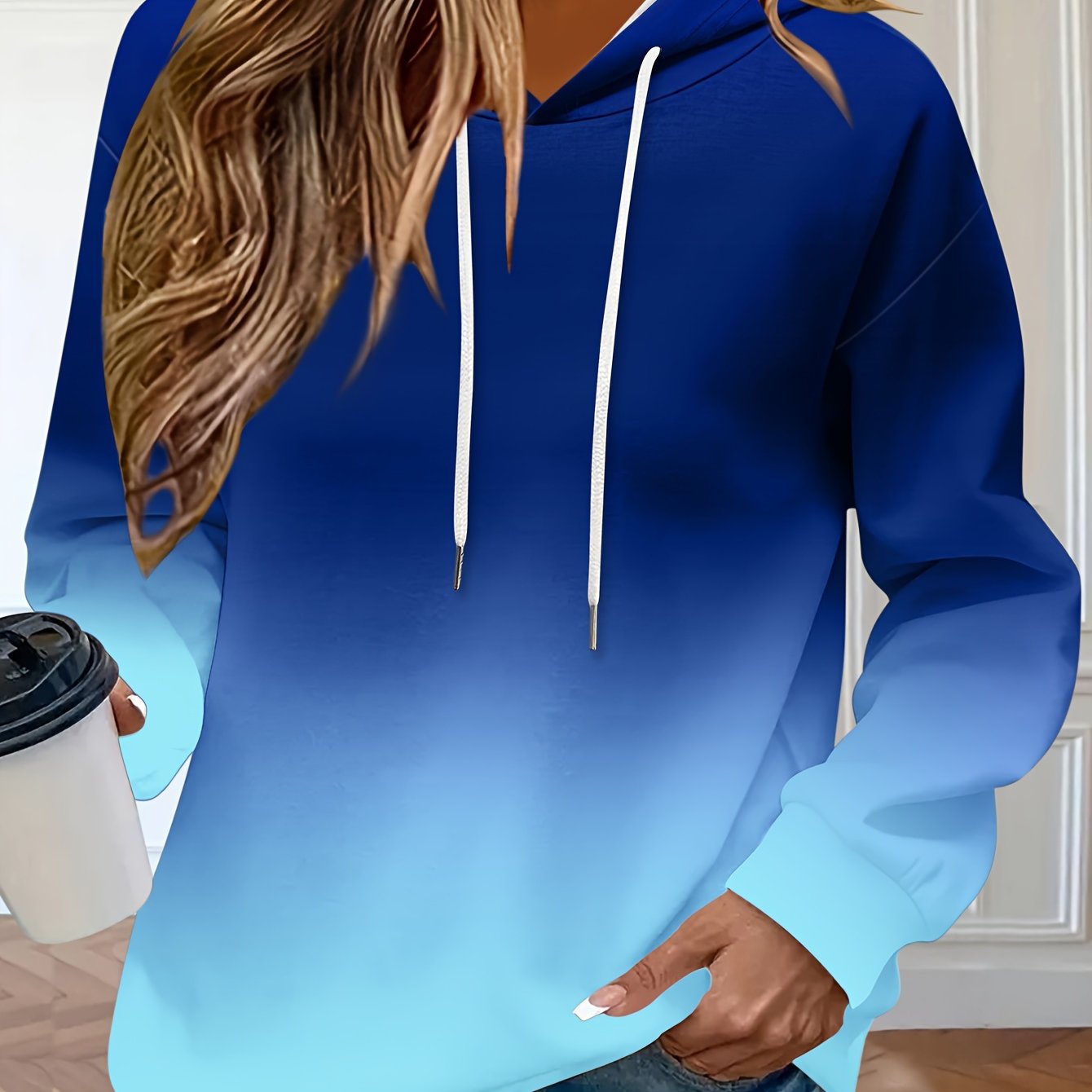 Women’s Gradient Color Printed Hoodie Long Sleeve Casual Large Size