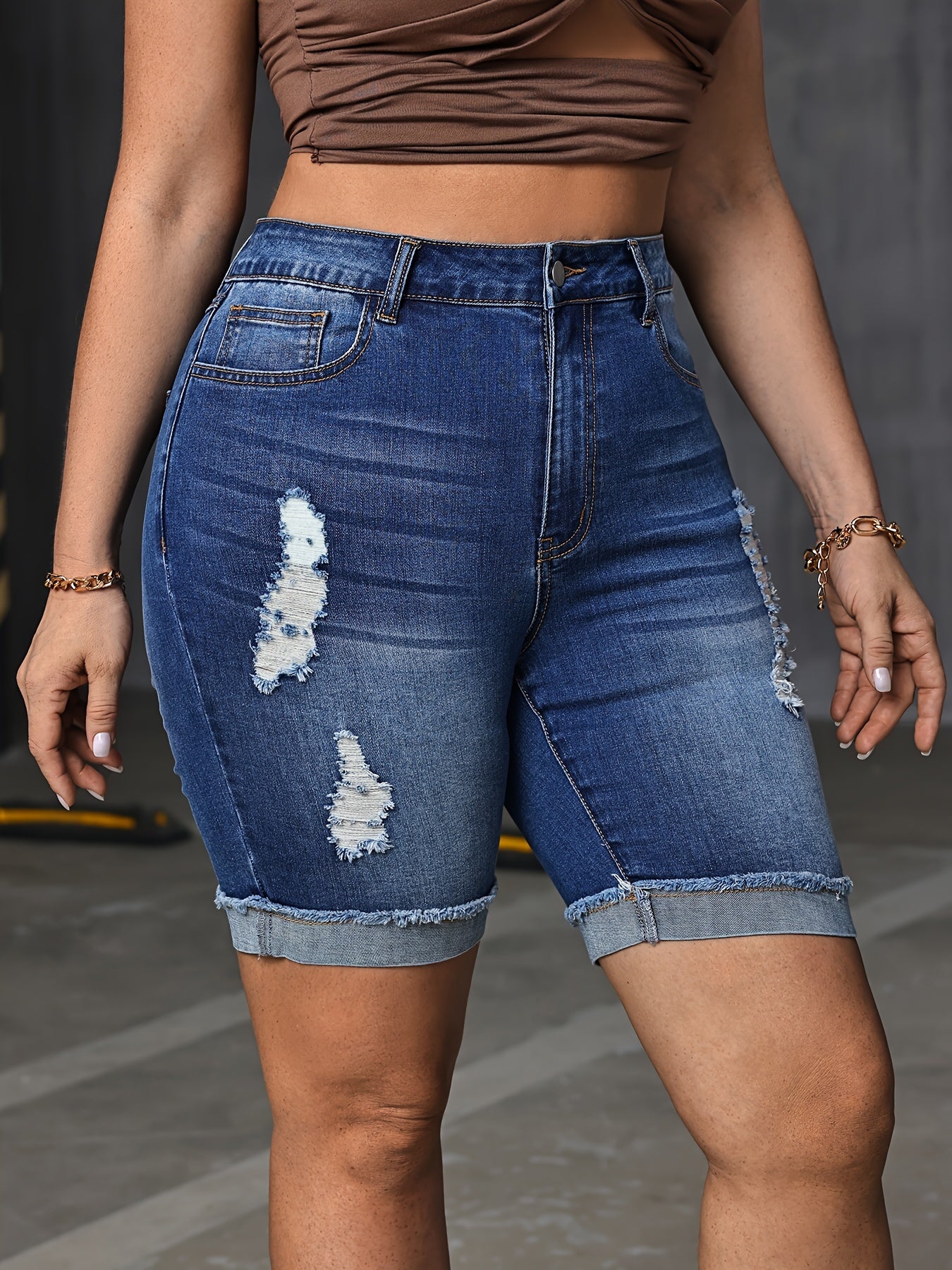 Girls Denim Shorts With Whisker Cut Style Blue Size 10