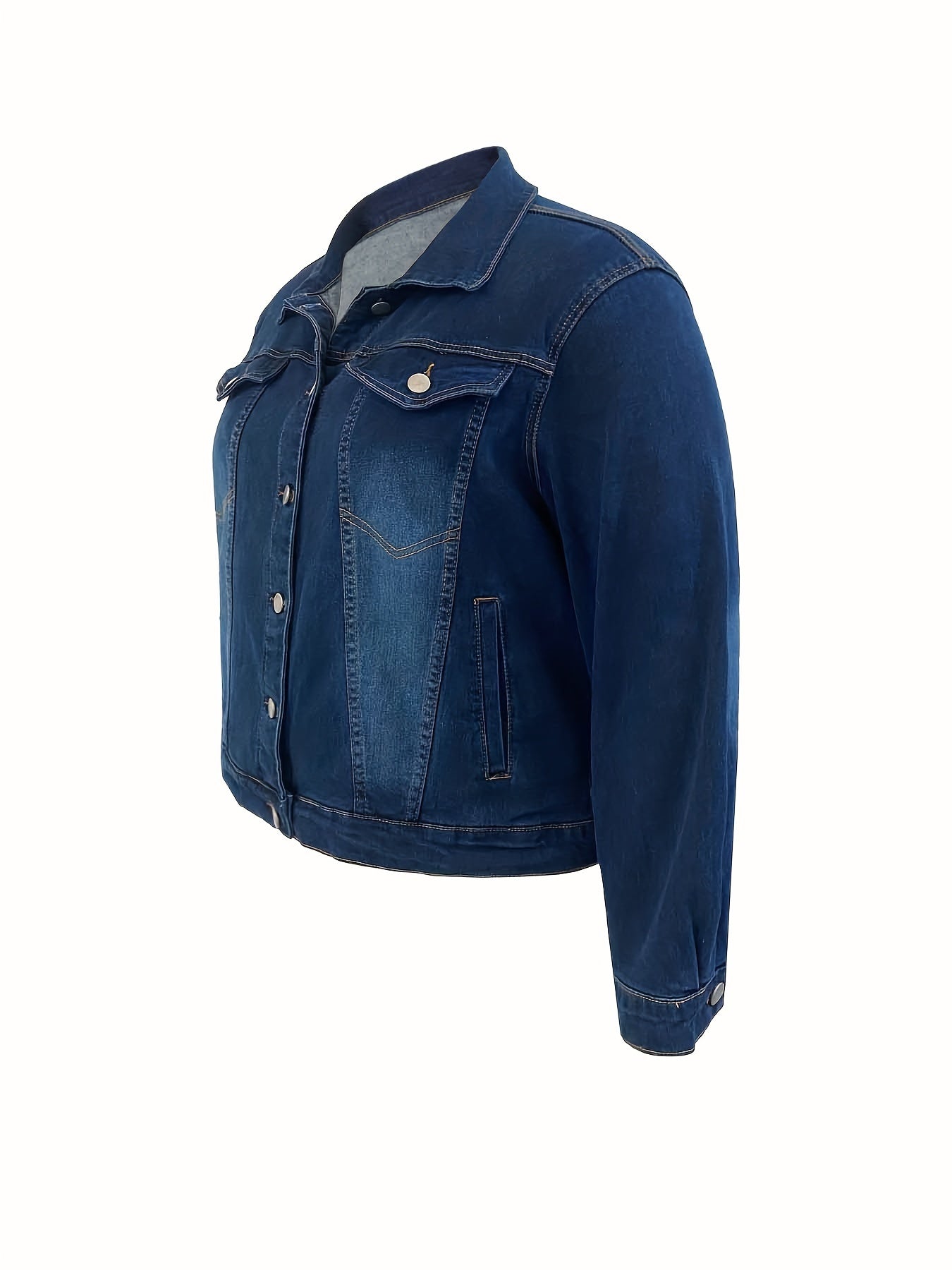 Women's Plus Size Light Blue Denim Jacket Casual Street Style Long Sleeve Button-Up