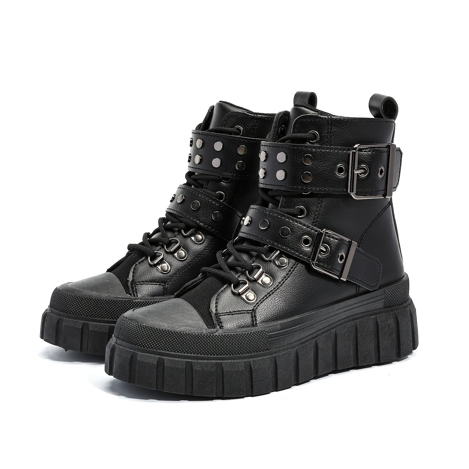 Women's Black Lace-Up Short Boots Casual Flats for Leisure and Sports