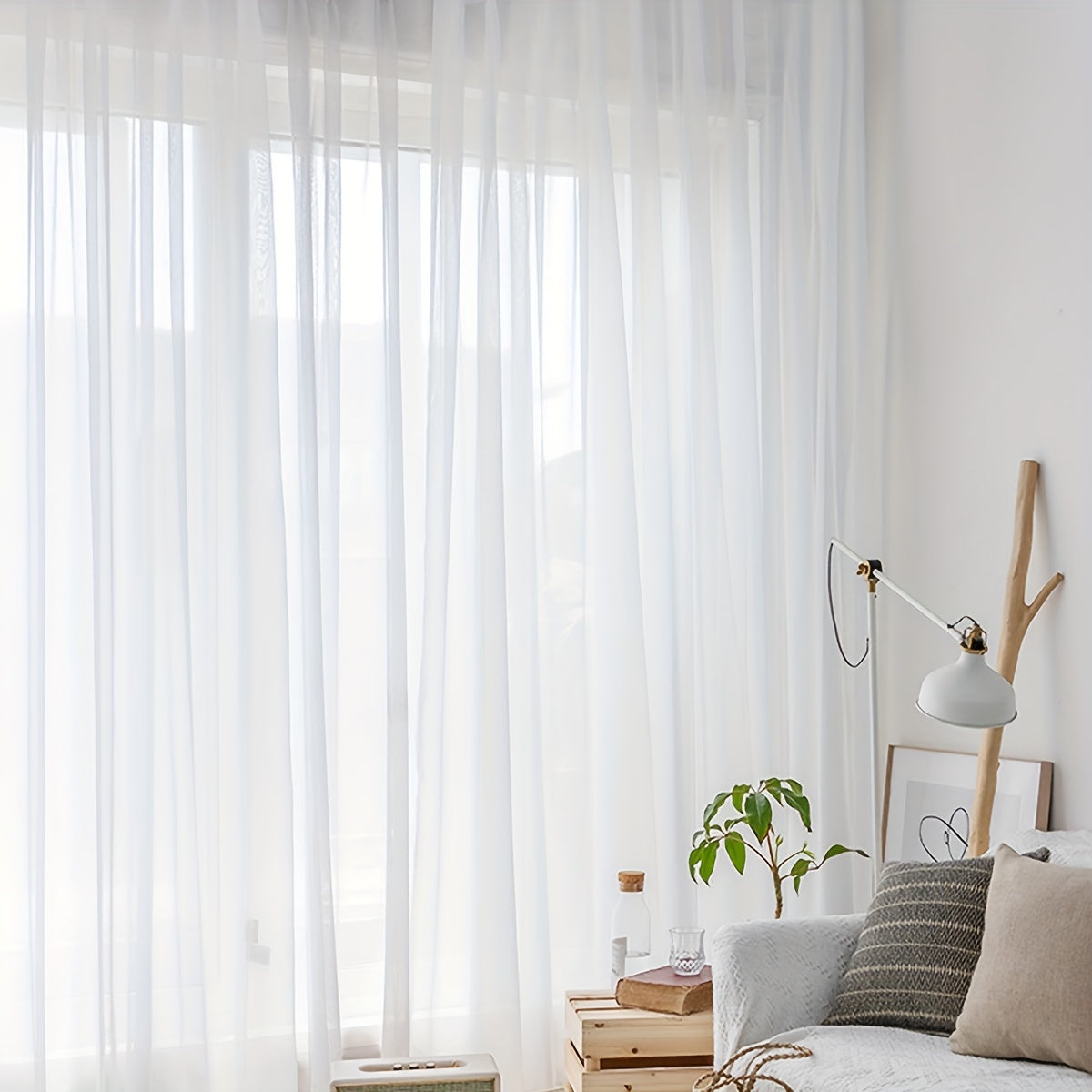 White Sheer Curtain with Rod Pocket for Living Room Bedroom Office