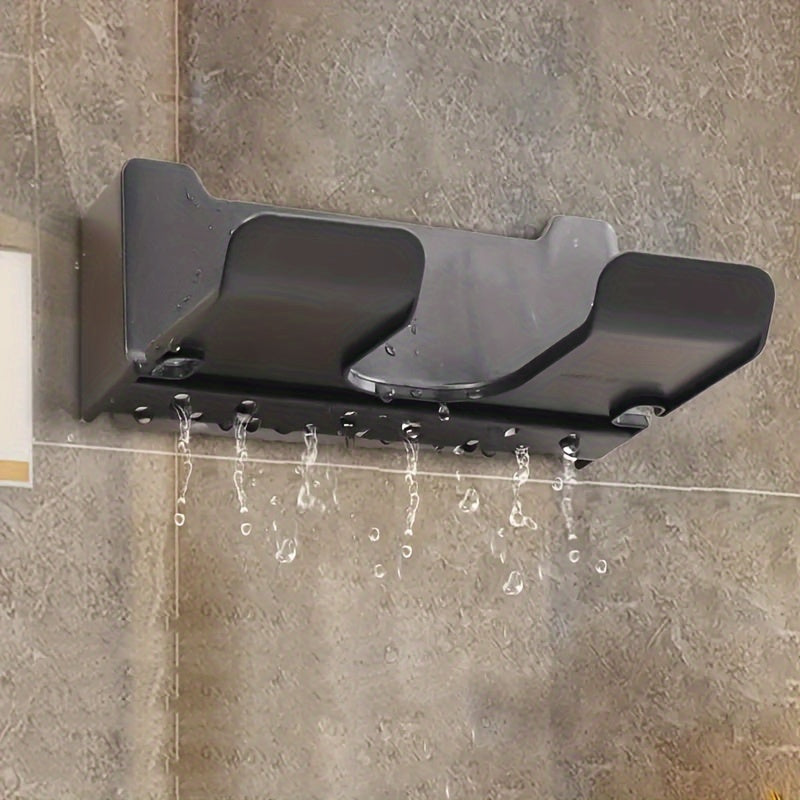 Wall-Mounted Hair Dryer Holder Metal Plastic Space-Saving Bathroom Organizer 16.5x7x12.5cm