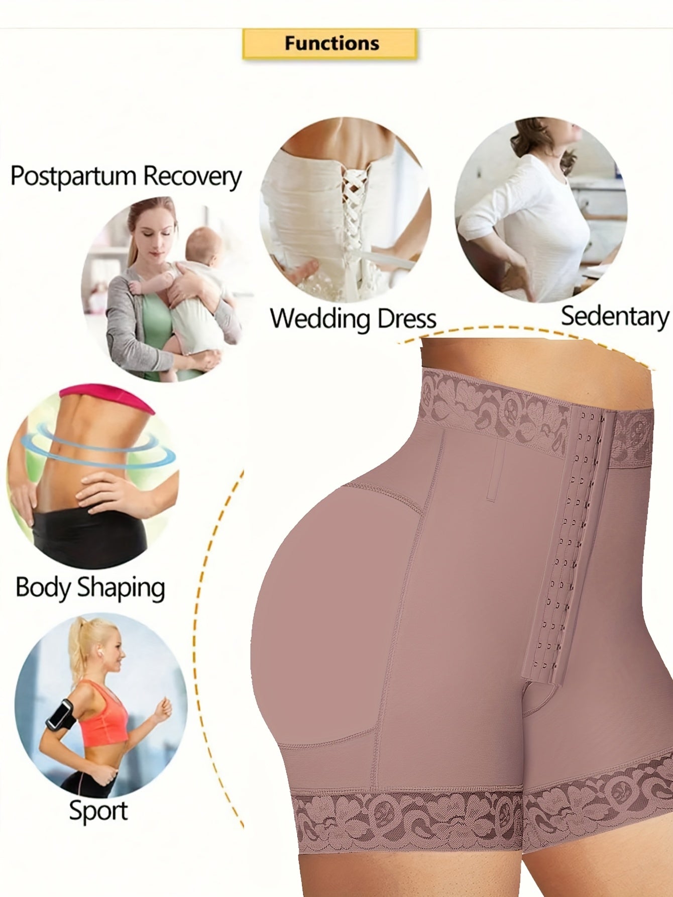 Women’s Beige High-Waisted Shapewear Shorts with Tummy Control and Butt Lifter