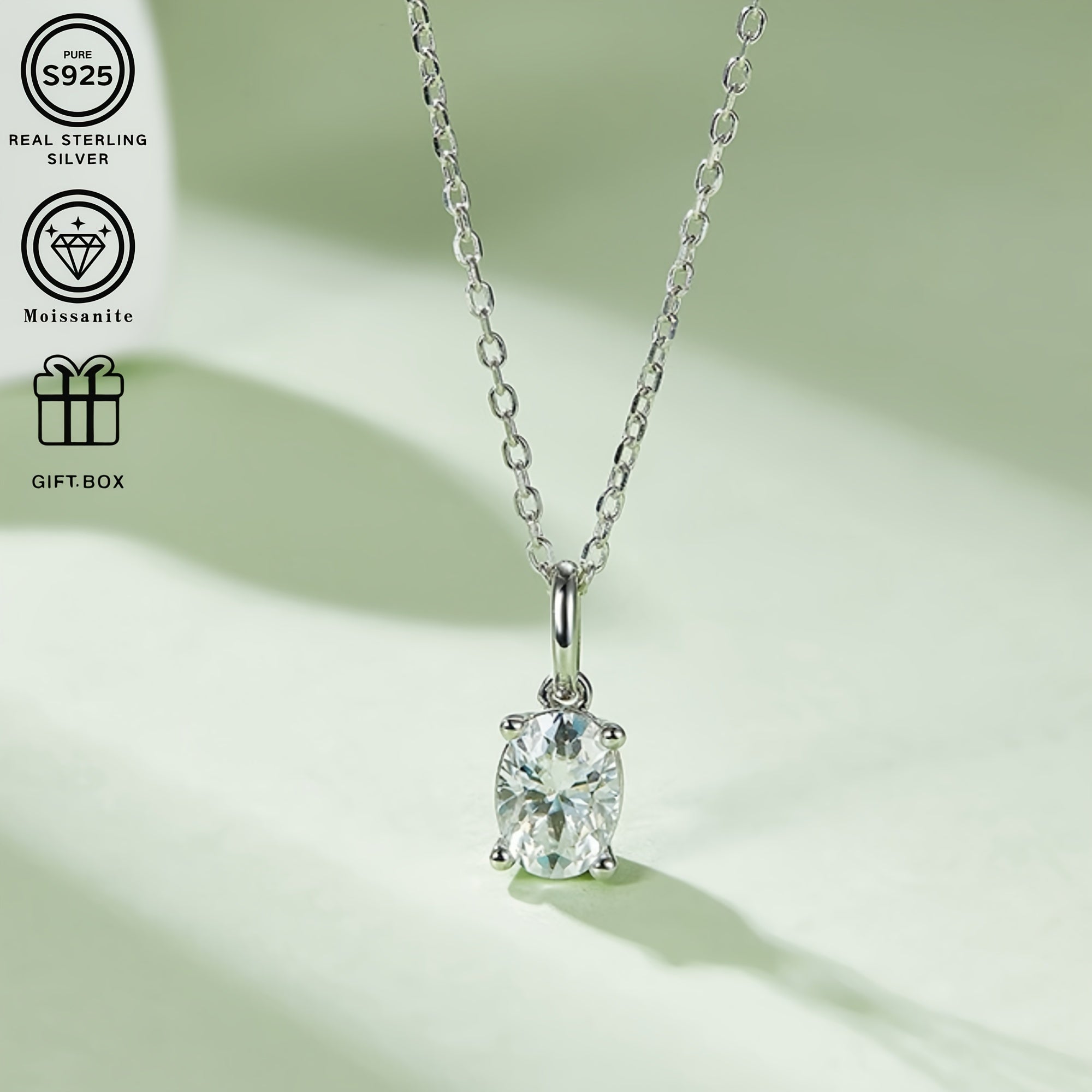 Sterling Silver Jewelry Set with Moissanite Pendant Necklace and Stud Earrings for Women