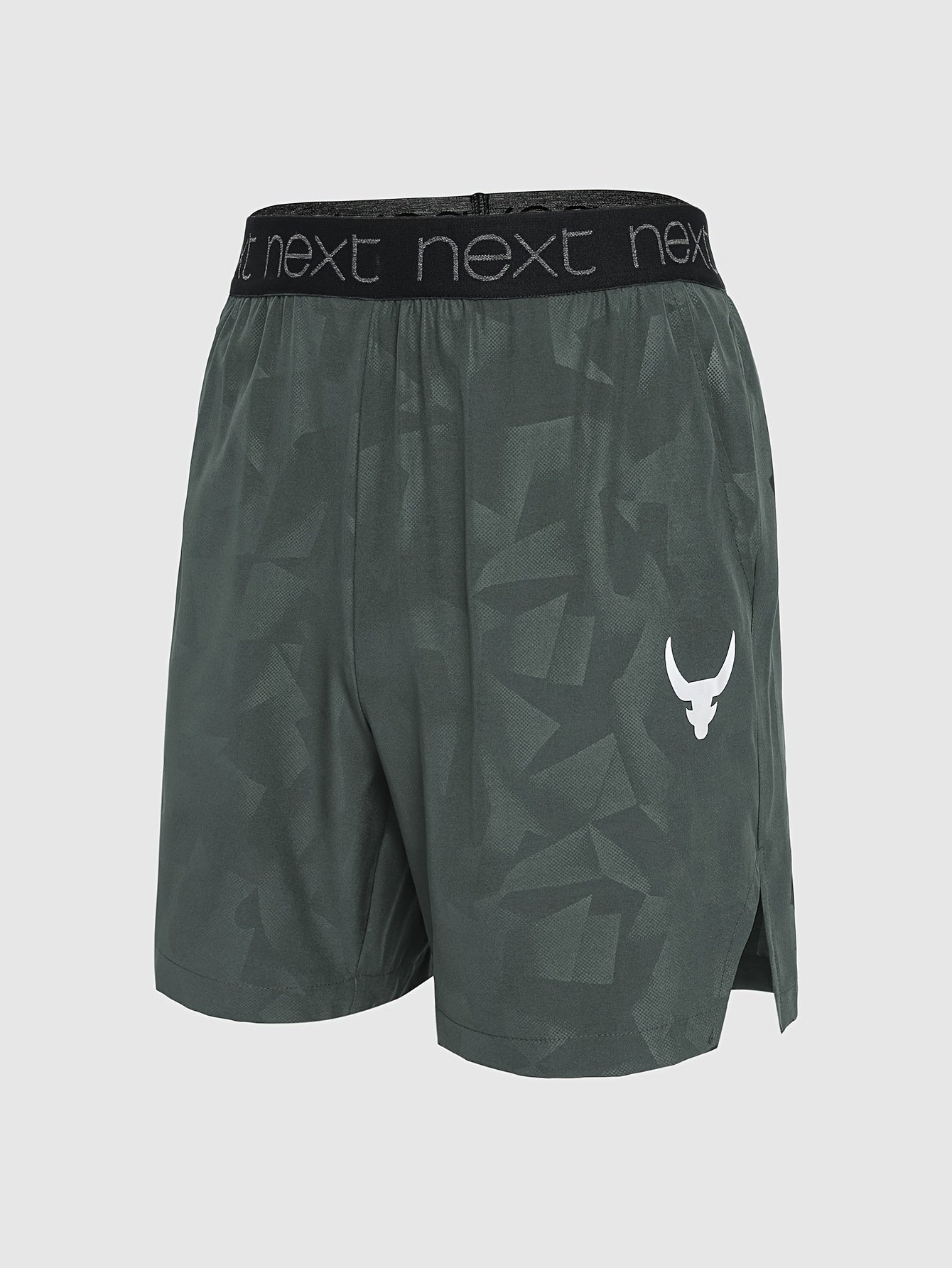 Men's Bull Skull Print Athletic Shorts Polyester Elastic Waist Pockets Quick-Dry Summer