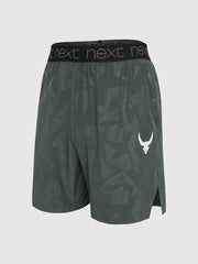 Men's Bull Skull Print Athletic Shorts Polyester Elastic Waist Pockets Quick-Dry Summer