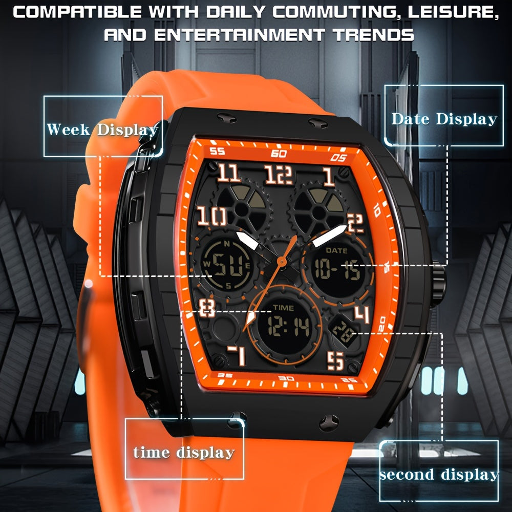 Men's Military Sports Wristwatch Silicone Strap Waterproof LED Clock Multiple Functions