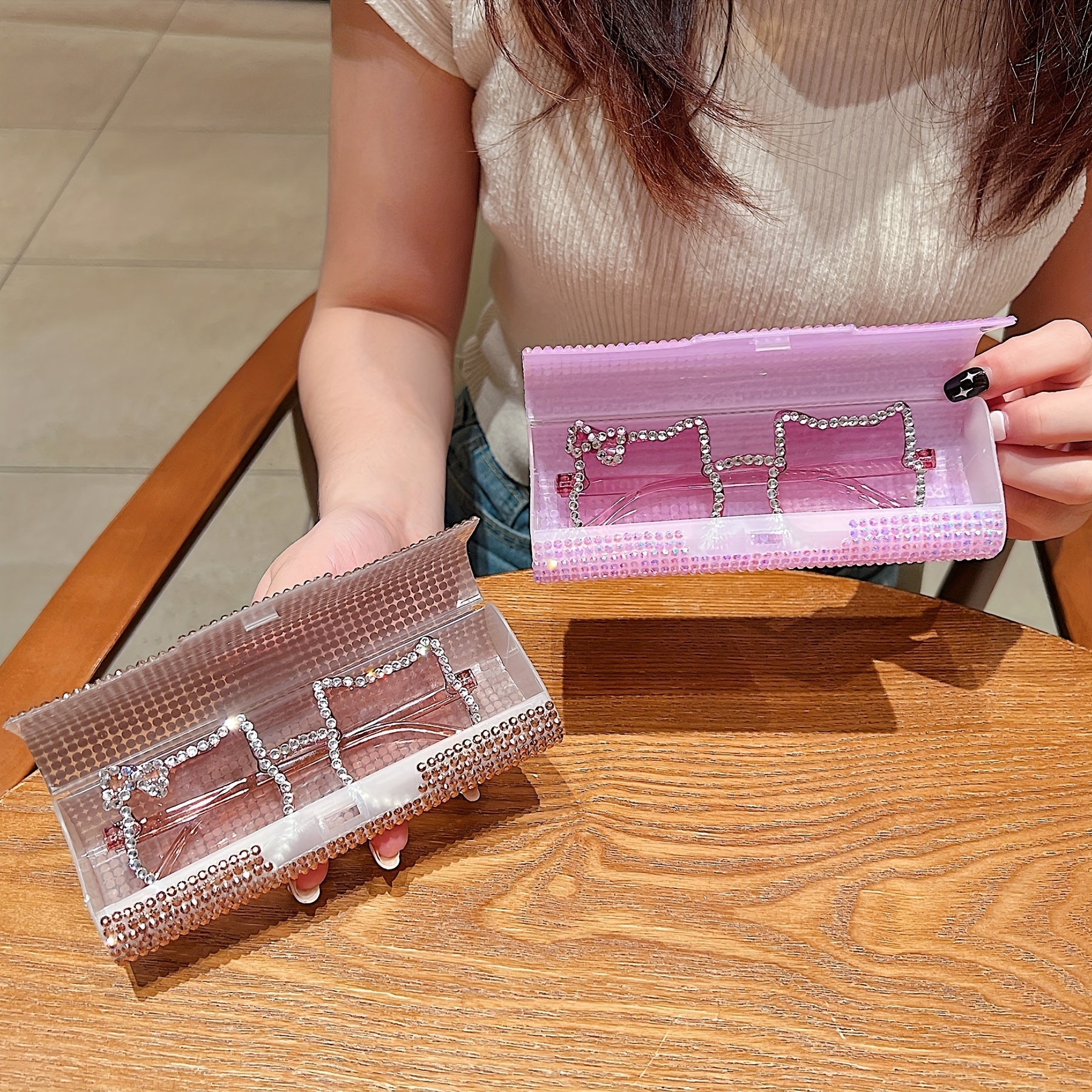 Shiny Rhinestone Eyeglass Case and Jewelry Box Plastic Storage for Women