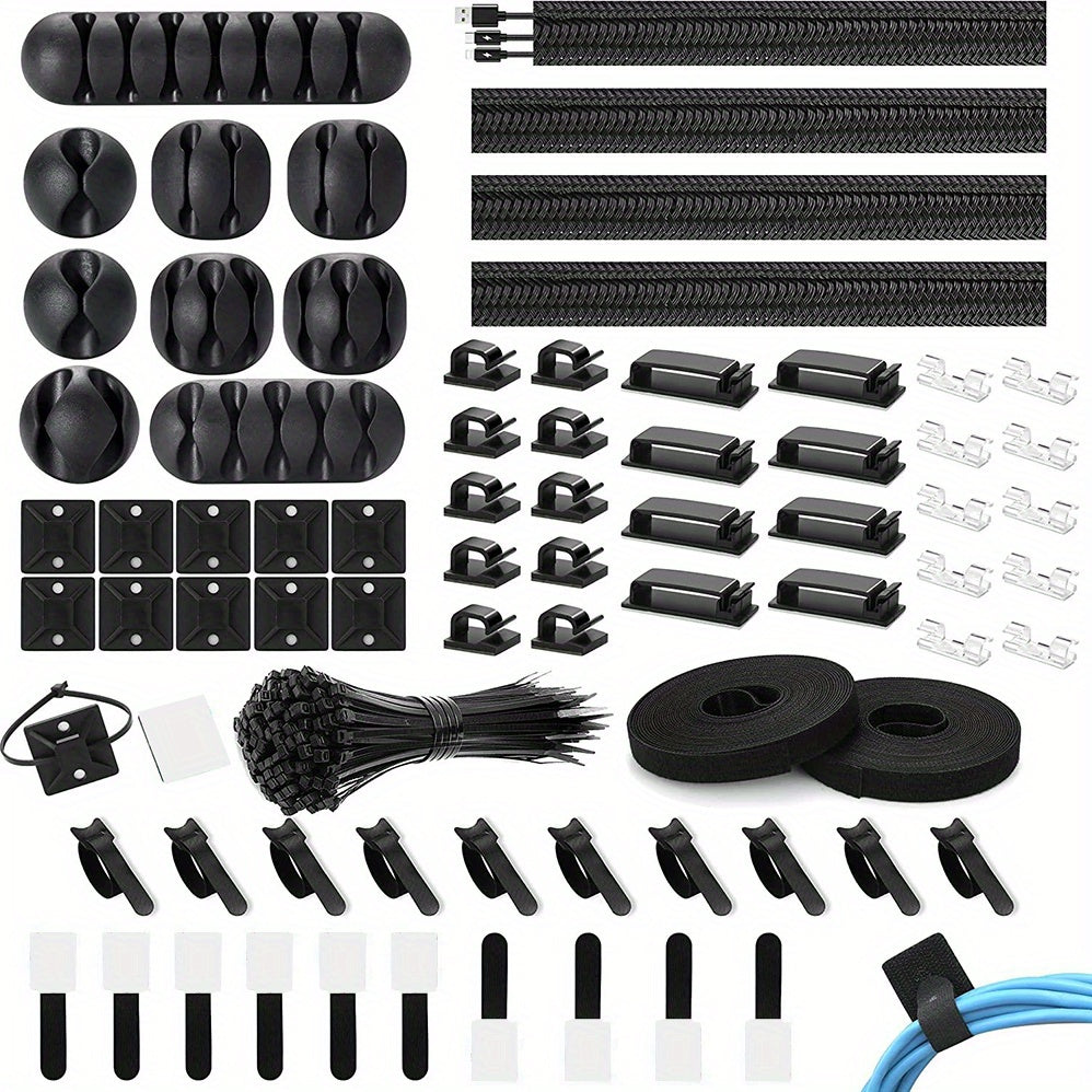 173-Piece Cable Management Organizer Kit with Cable Sleeves Clips Ties and Wall Ties