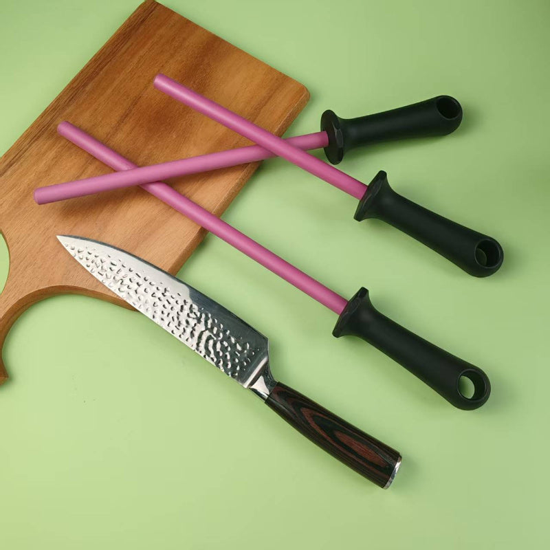 Ceramic knife sharpener with steel rod for quick efficient kitchen sharpening