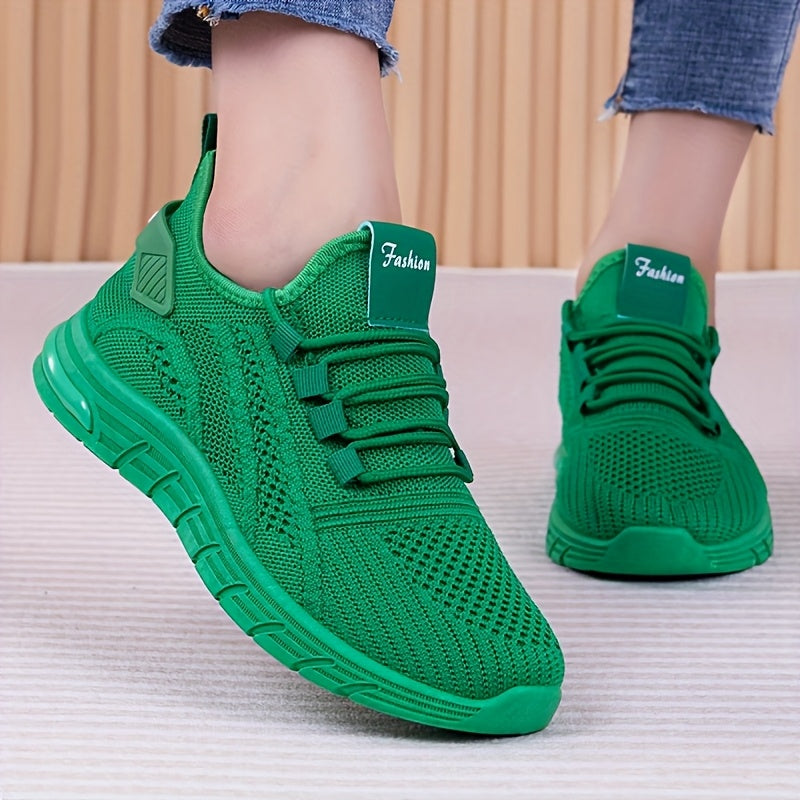 Women's Breathable Knit Sneakers - Comfortable Lace-Up Running Shoes for All Seasons