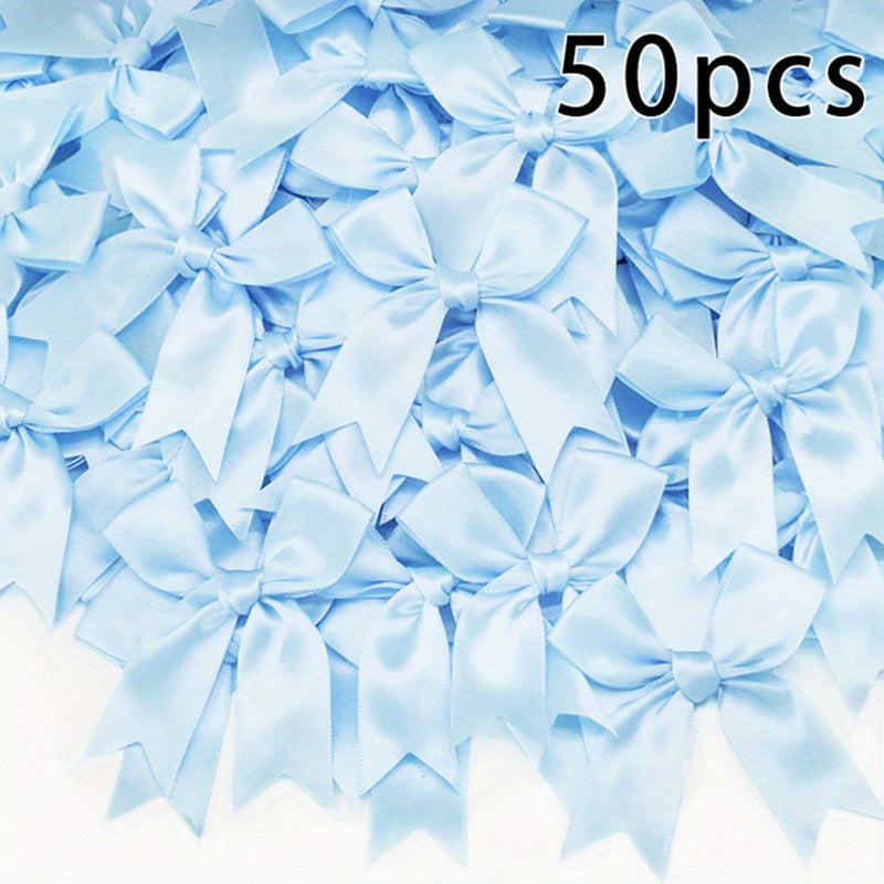 50 Small Pink and White Satin Ribbon Bows for Crafting Gift Tying Wedding Decorations