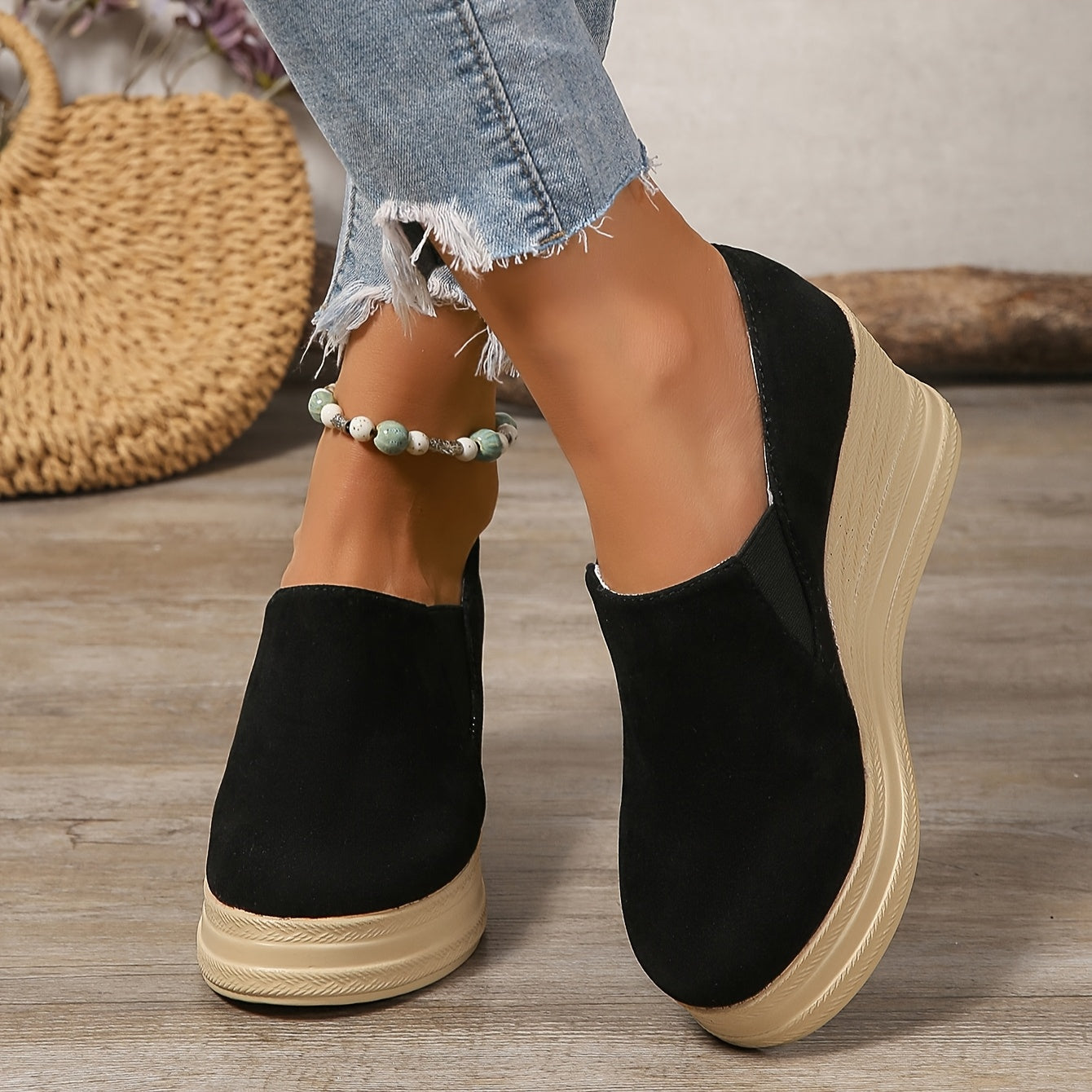 Women's Wedge Sneakers Platform High Heels Slip-On Fabric Sole All-Season